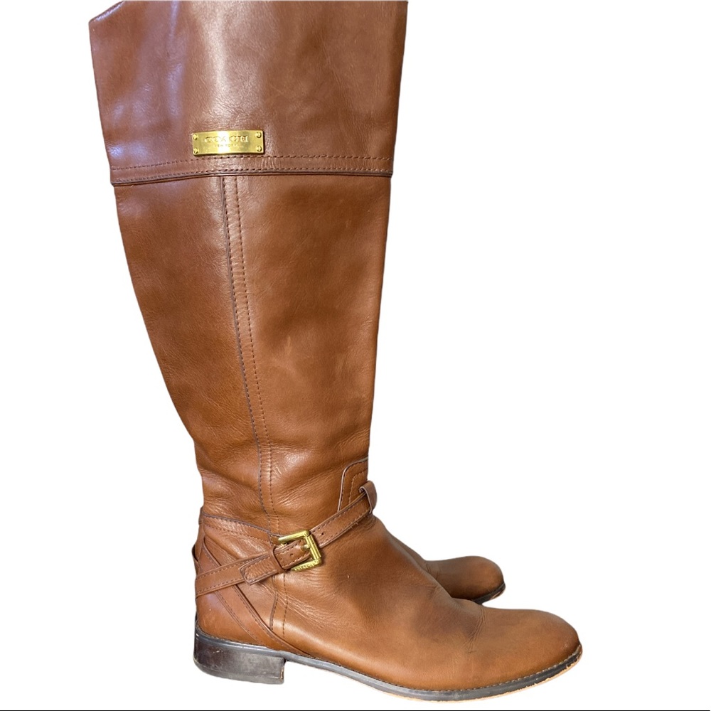 Coach Micha Knee High Brown Tall Heeled Boot Wide Calf Size 8B